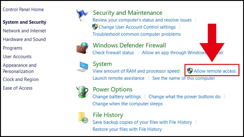 Nhấn v&agrave;o li&ecirc;n kết Allow remote access